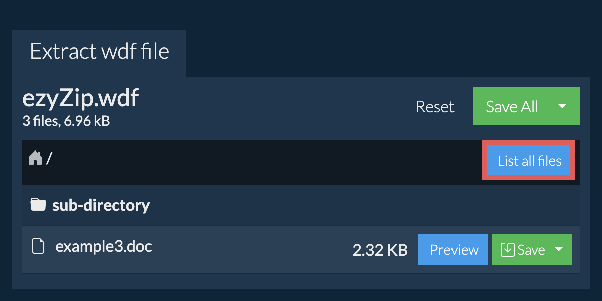List of all files inside wdf file