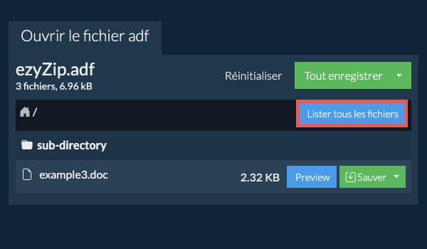 Liste de tous les fichiers dans le fichier adf
