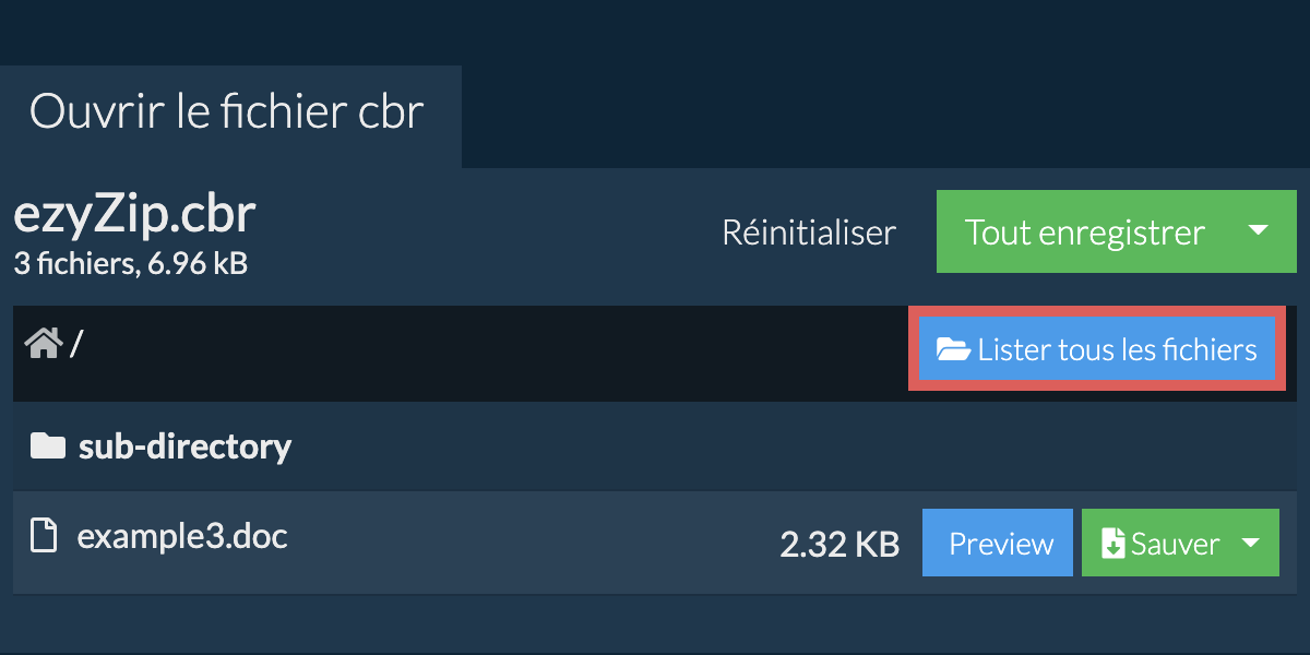 Liste de tous les fichiers dans le fichier cbr