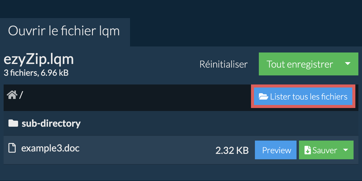 Liste de tous les fichiers dans le fichier lqm