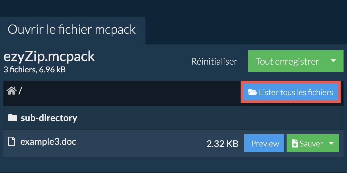 Liste de tous les fichiers dans le fichier mcpack