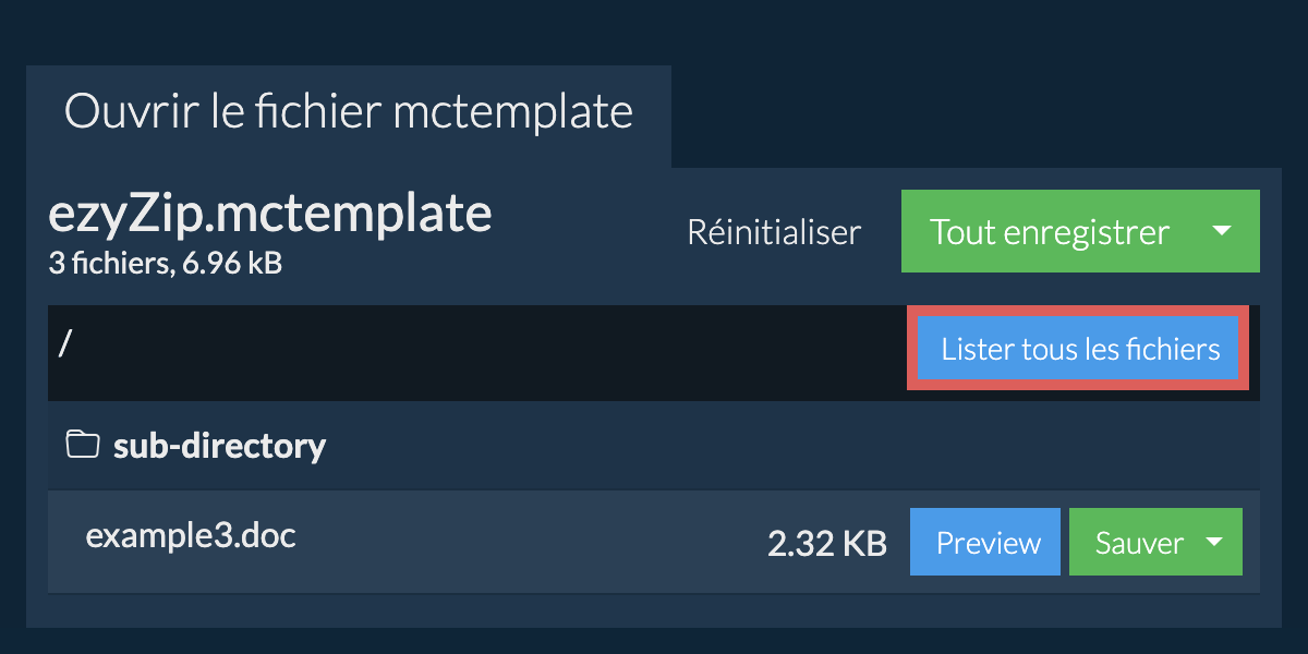 Liste de tous les fichiers dans le fichier mctemplate