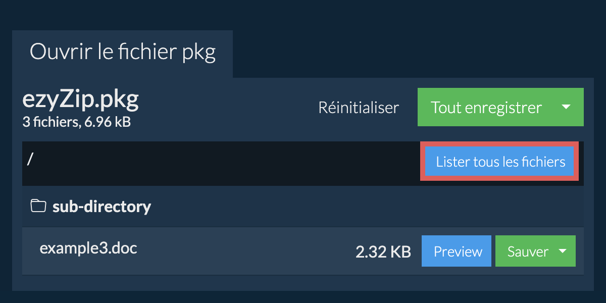 Liste de tous les fichiers dans le fichier pkg