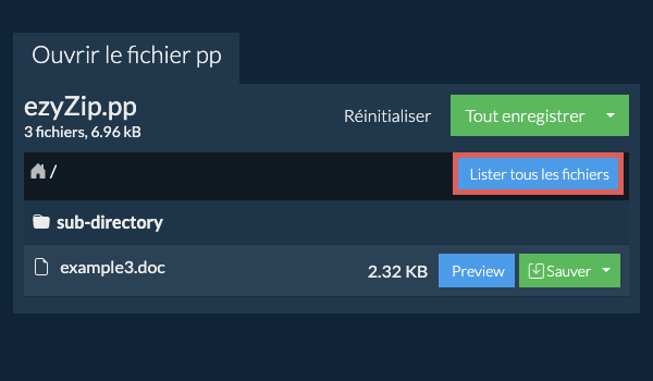 Liste de tous les fichiers dans le fichier pp