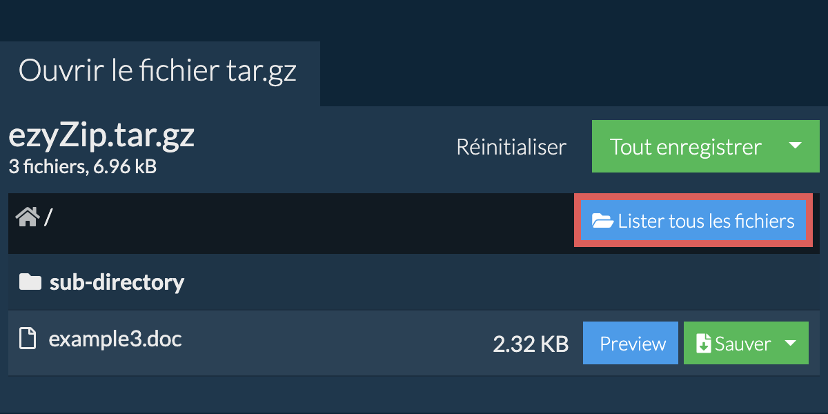 Liste de tous les fichiers dans le fichier tar.gz