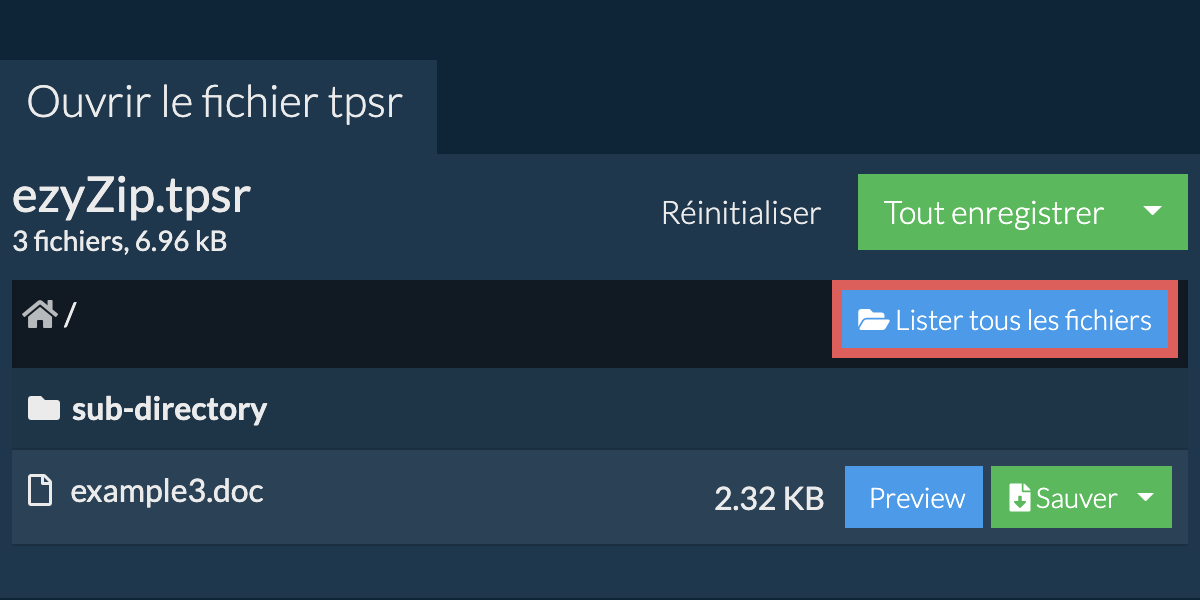 Liste de tous les fichiers dans le fichier tpsr