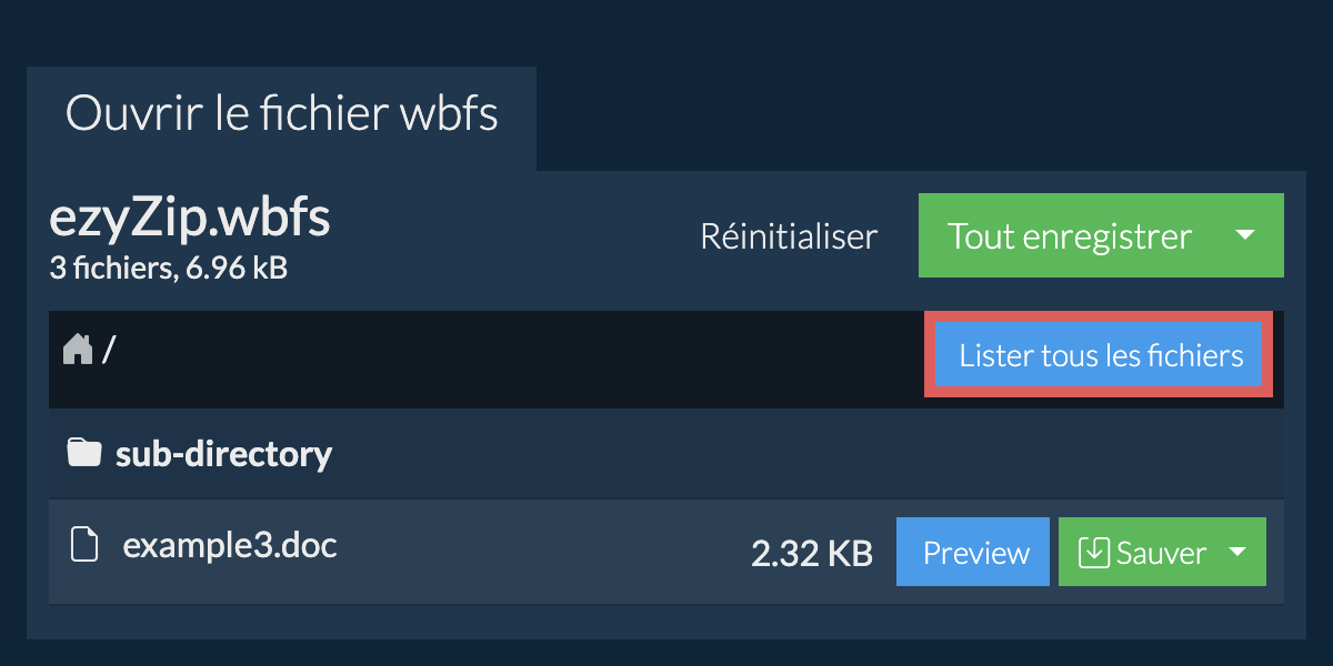 Liste de tous les fichiers dans le fichier wbfs