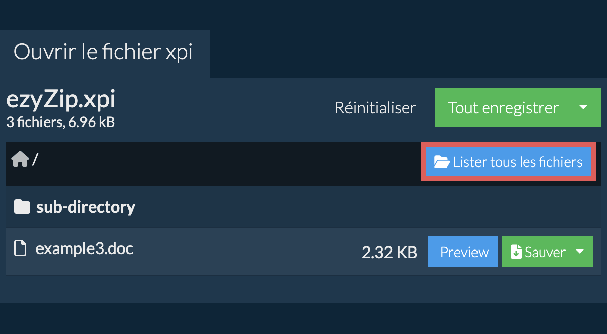 Liste de tous les fichiers dans le fichier xpi