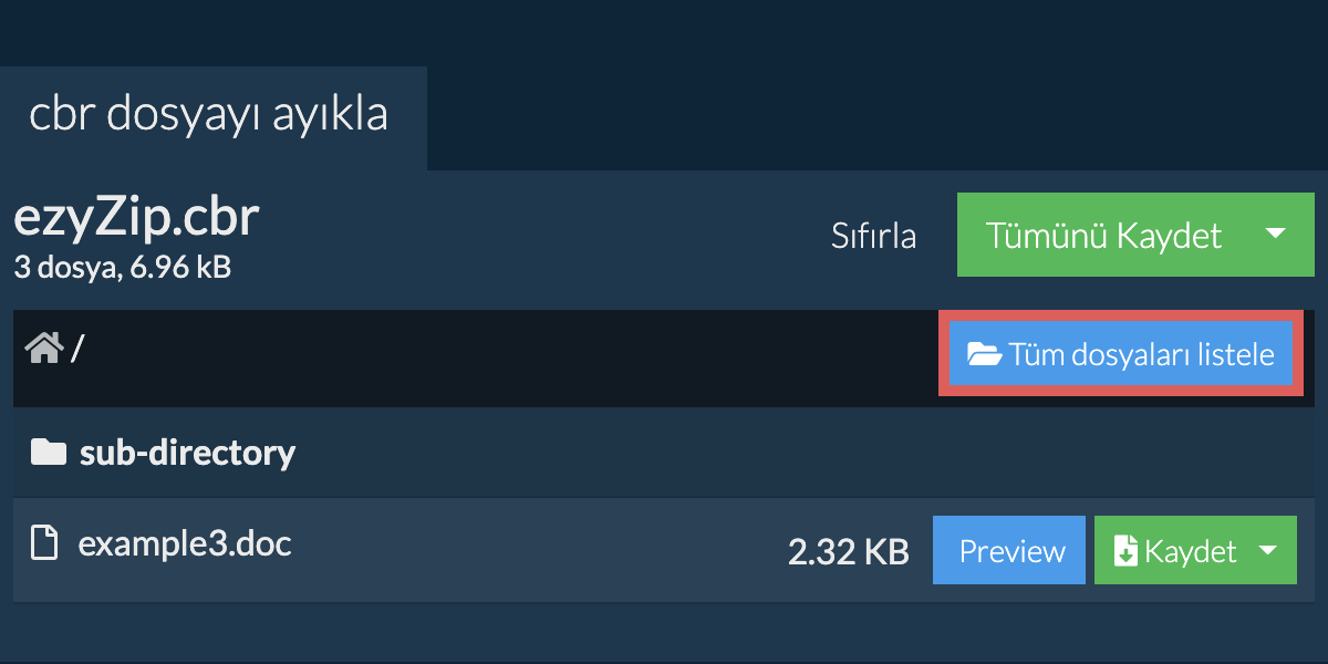 List of all files inside cbr file