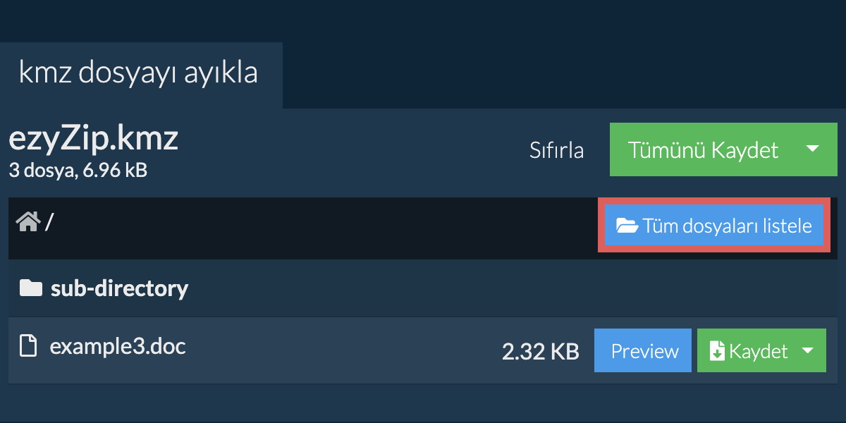List of all files inside kmz file
