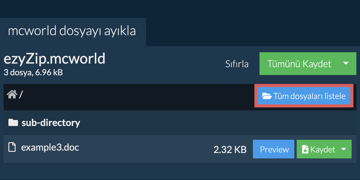 List of all files inside mcworld file