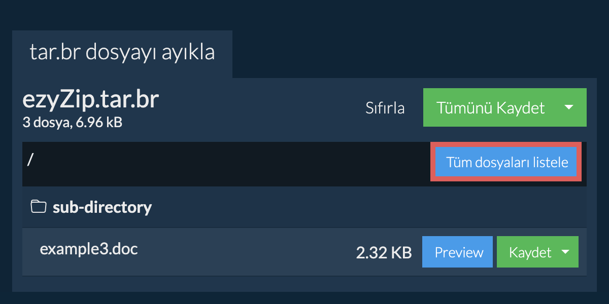 List of all files inside tar.br file