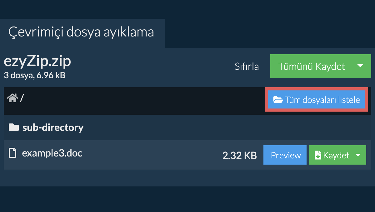 List of all files inside zip file
