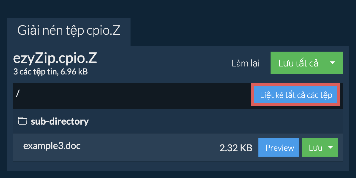 List of all files inside cpio.Z file