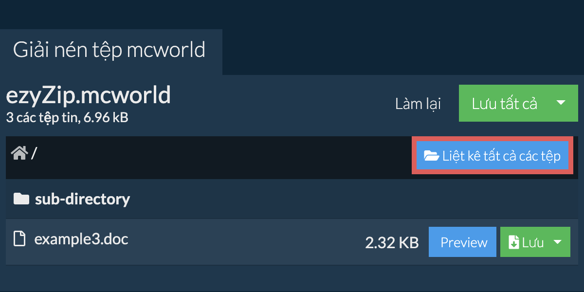 List of all files inside mcworld file