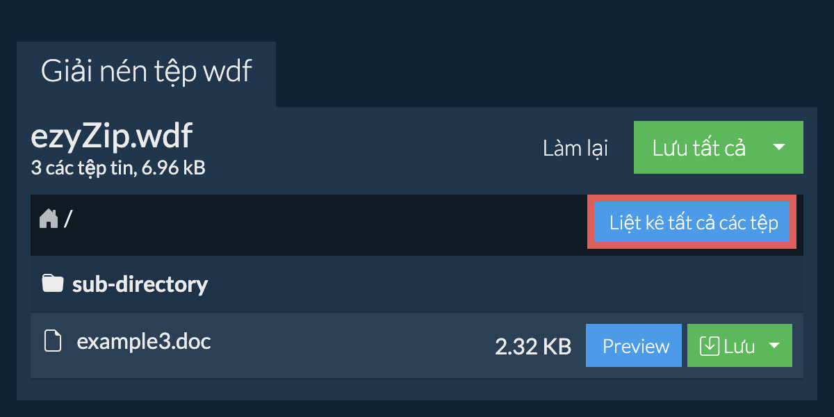 List of all files inside wdf file