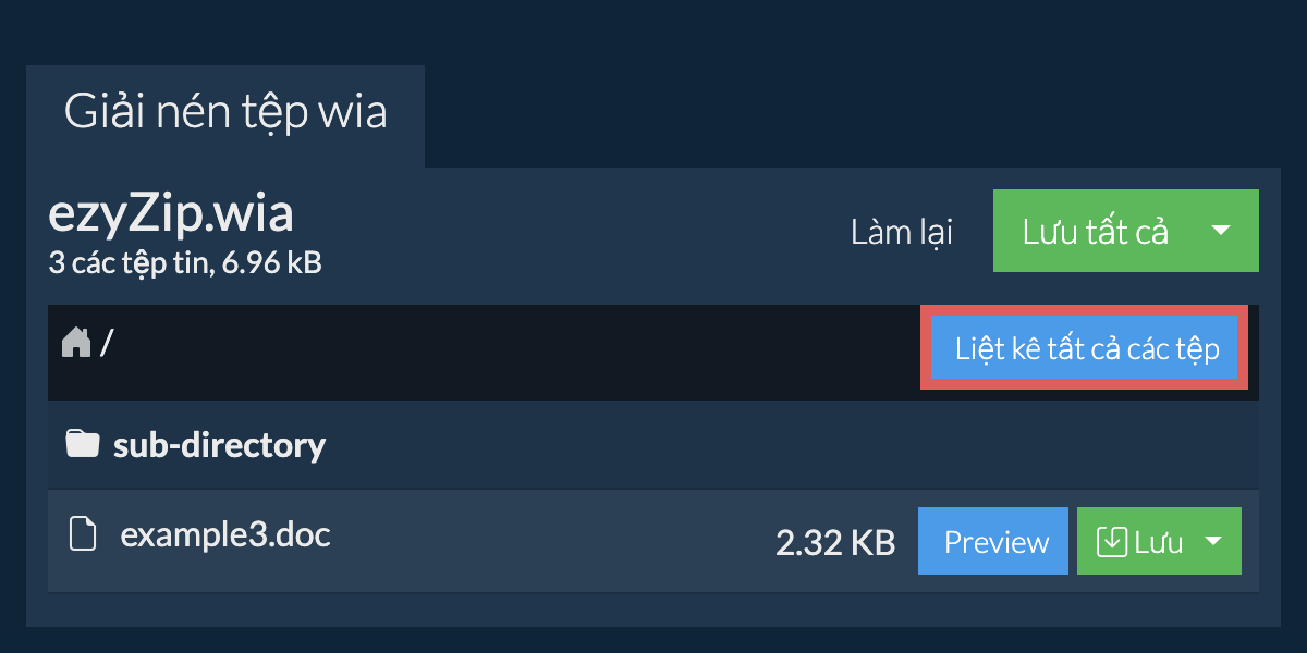 List of all files inside wia file