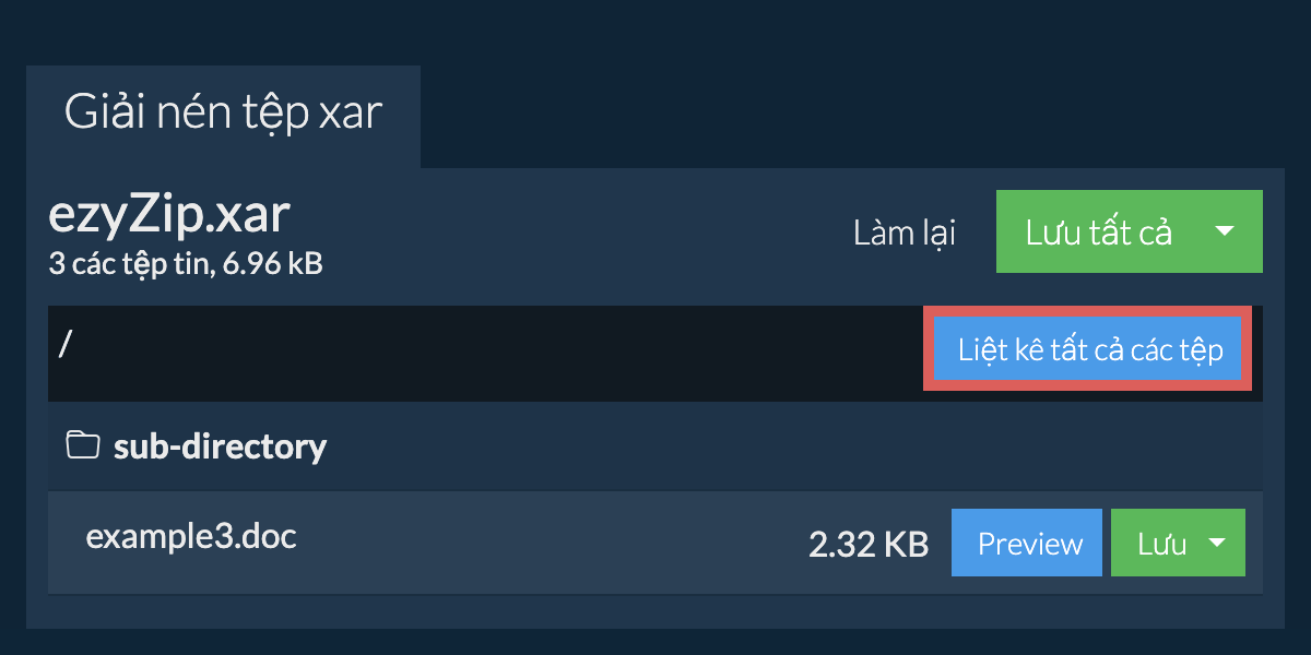 List of all files inside xar file