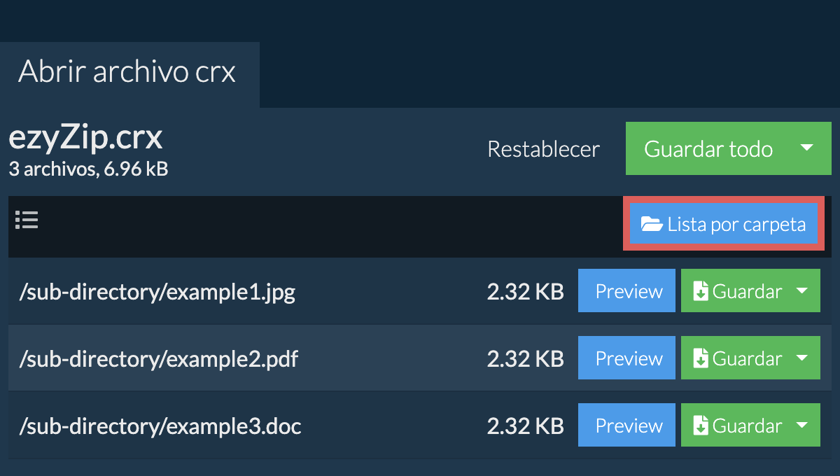 crx: Lista por carpeta