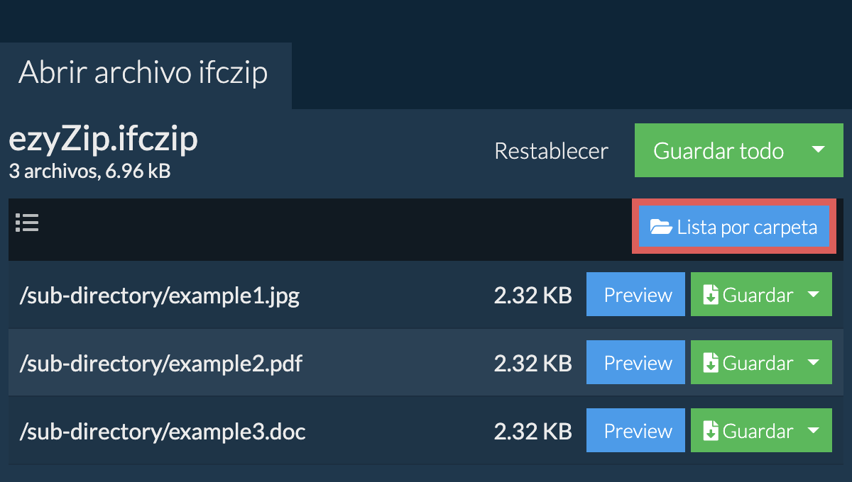 ifczip: Lista por carpeta