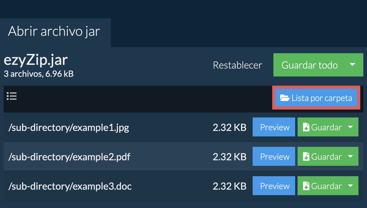 jar: Lista por carpeta