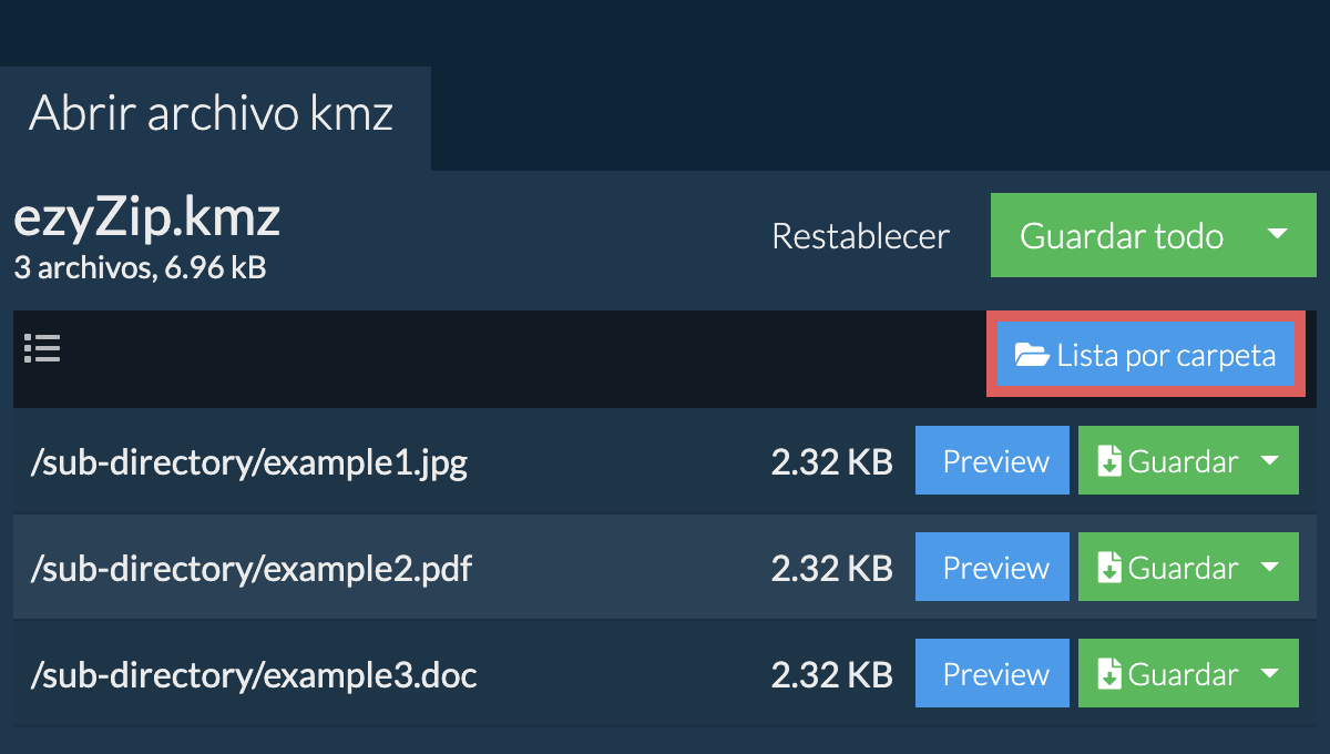 kmz: Lista por carpeta