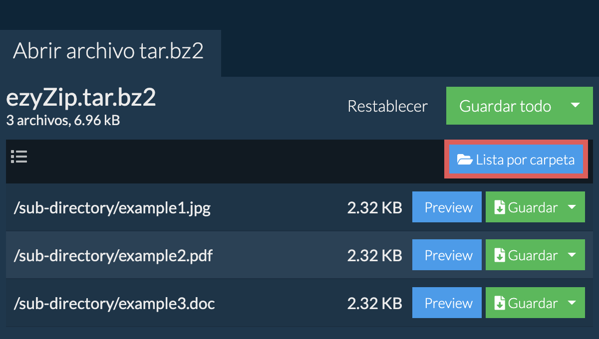 tar.bz2: Lista por carpeta