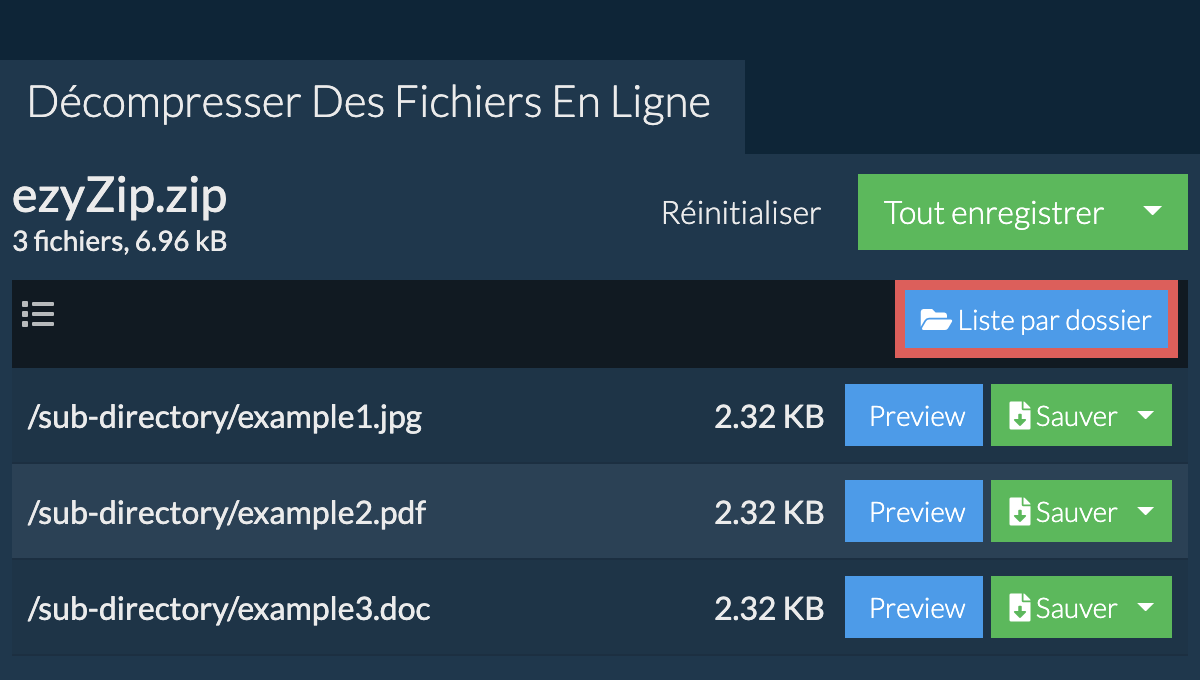 zip: Liste par dossier