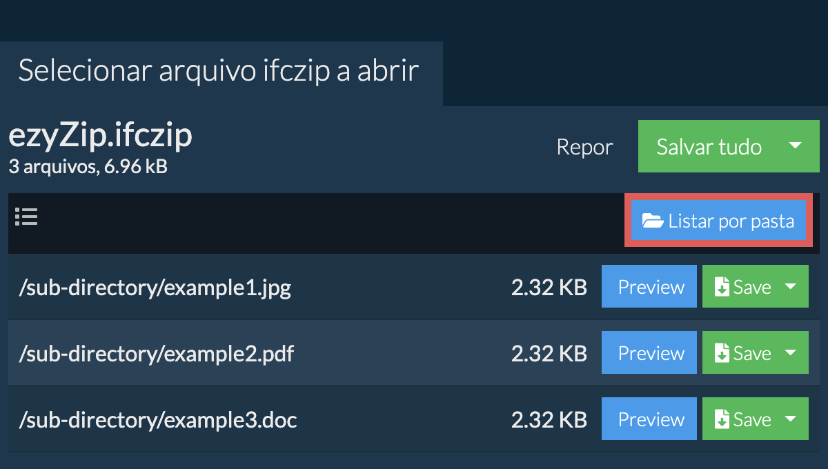 ifczip: Listar por pasta