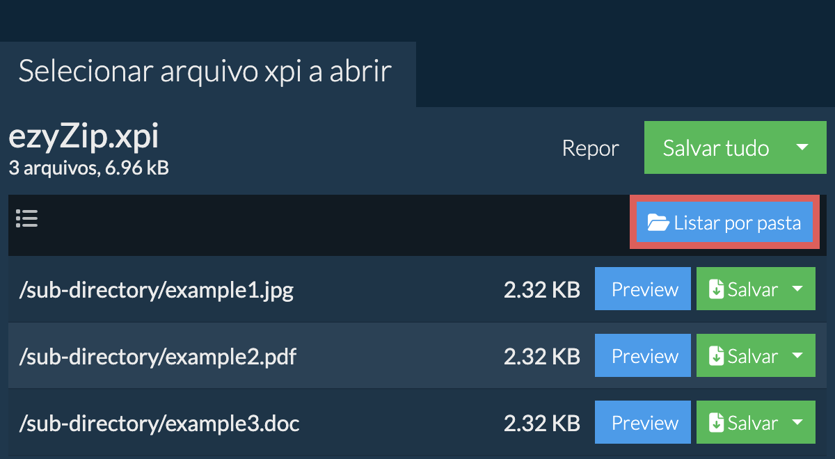 xpi: Listar por pasta