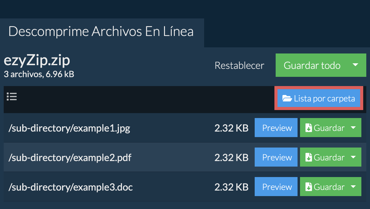zip: Lista por carpeta