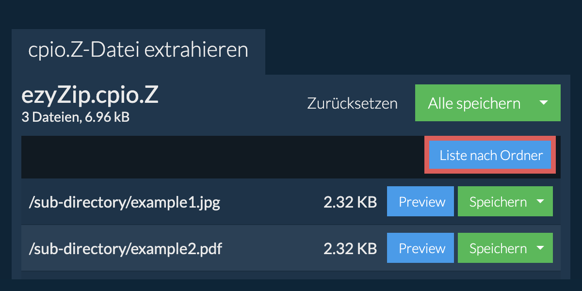 cpio.Z: Liste nach Ordner