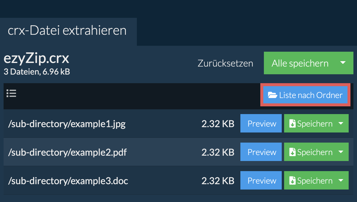 crx: Liste nach Ordner