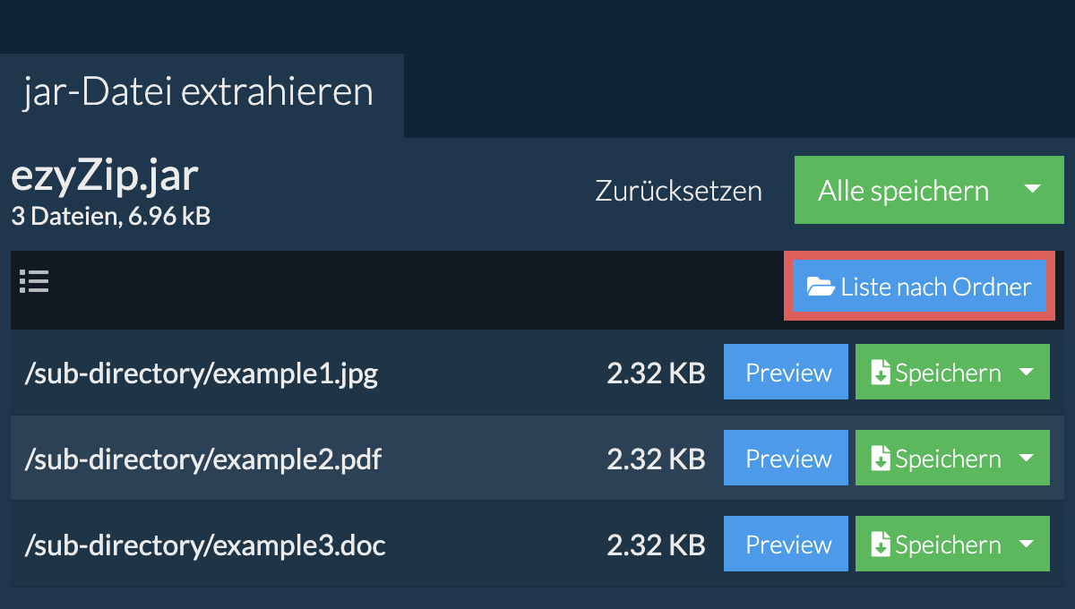 jar: Liste nach Ordner