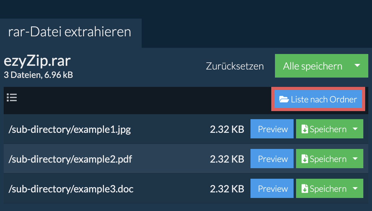 rar: Liste nach Ordner