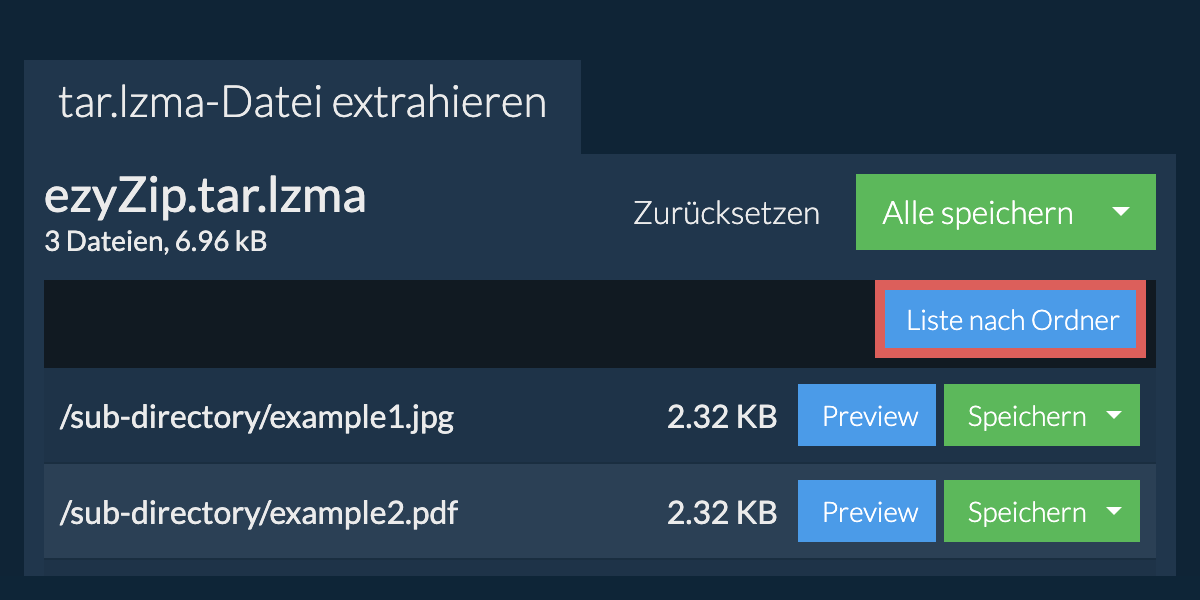 tar.lzma: Liste nach Ordner
