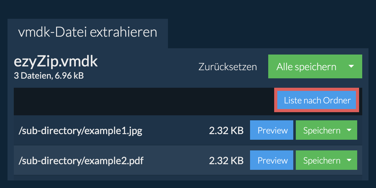 vmdk: Liste nach Ordner