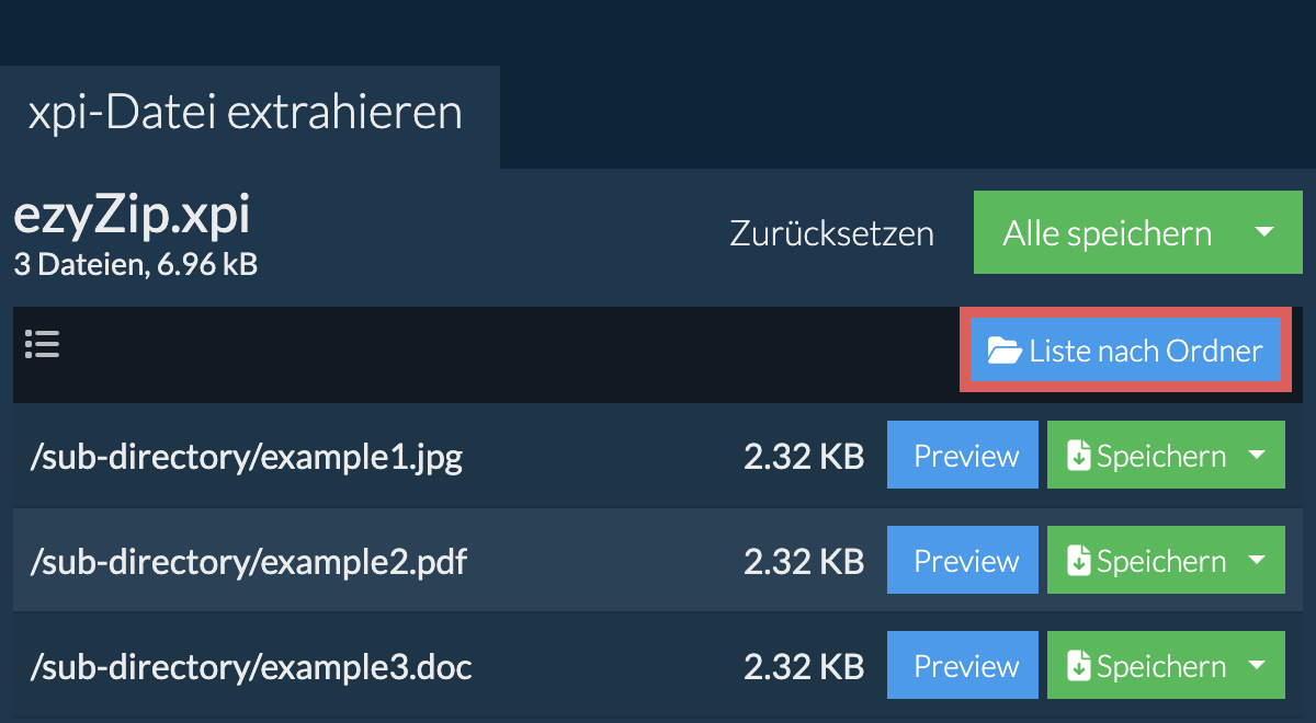 xpi: Liste nach Ordner