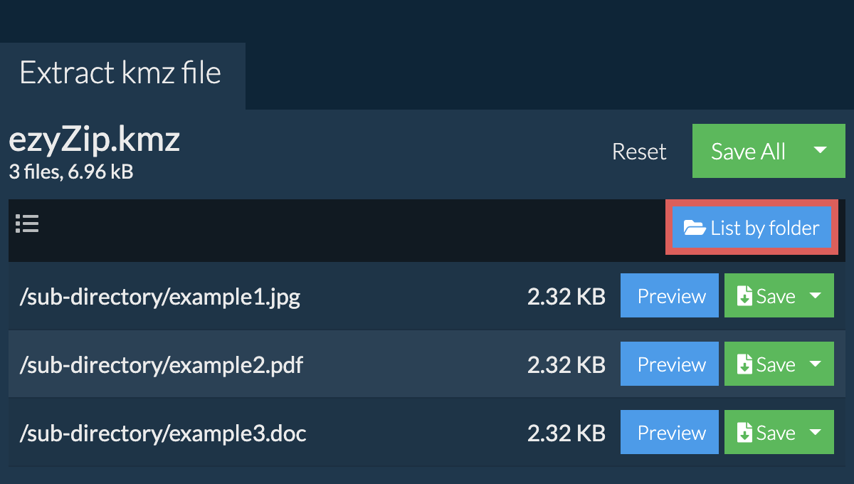 kmz: List by folder