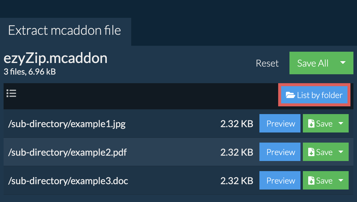 mcaddon: List by folder