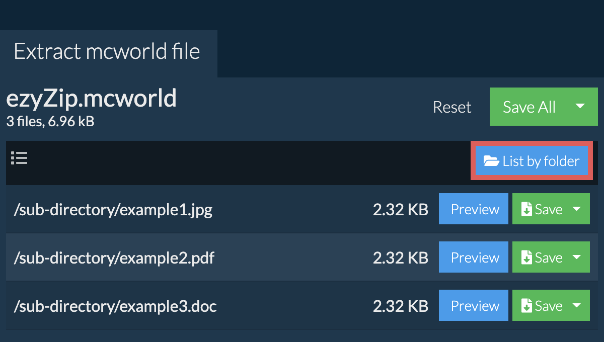 mcworld: List by folder