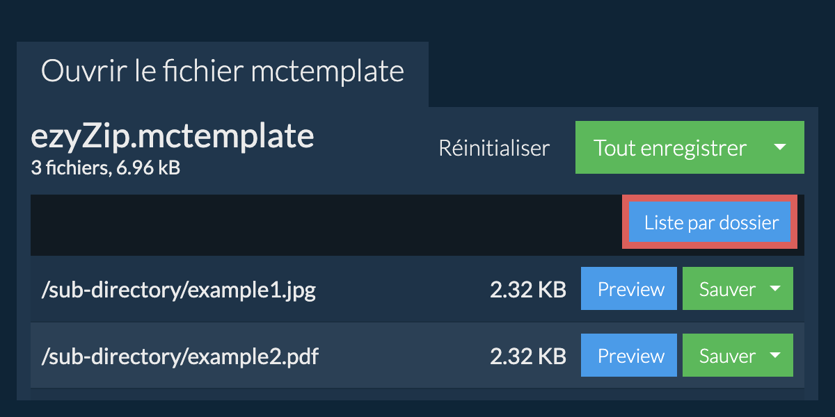 mctemplate: Liste par dossier