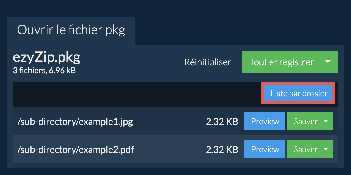 pkg: Liste par dossier