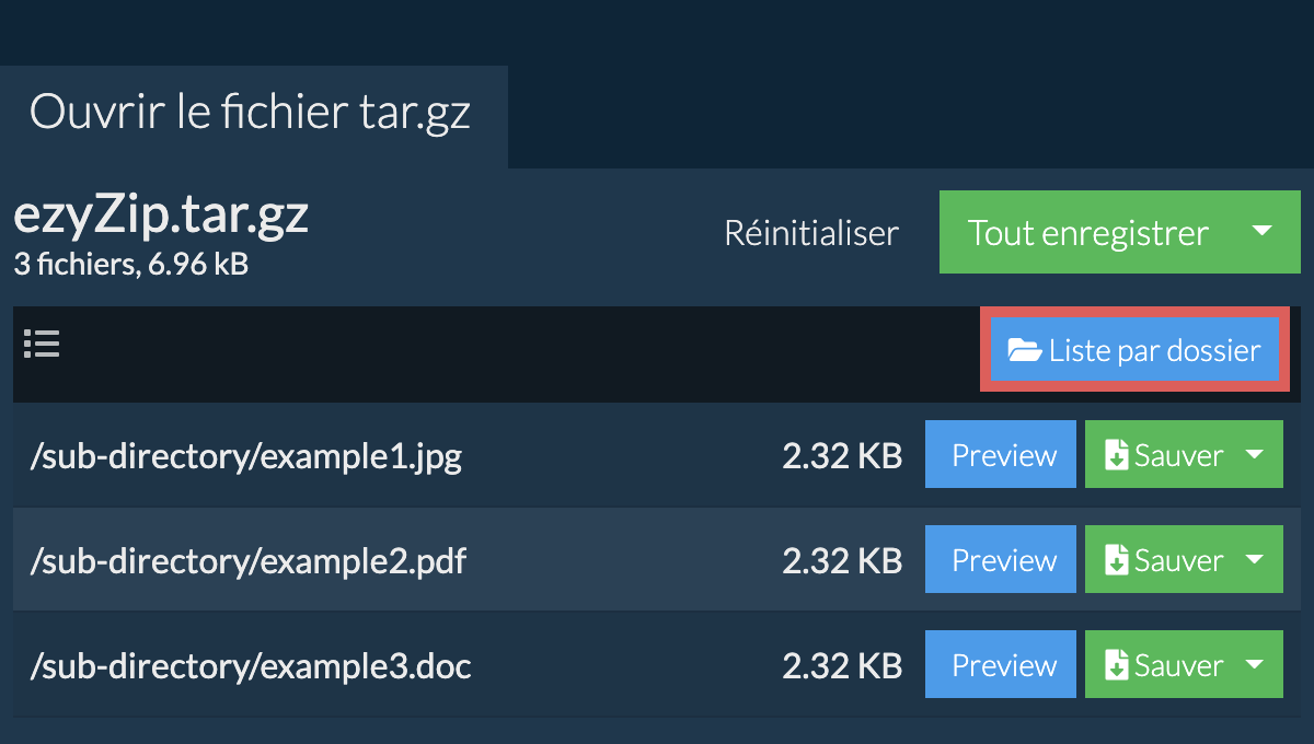 tar.gz: Liste par dossier