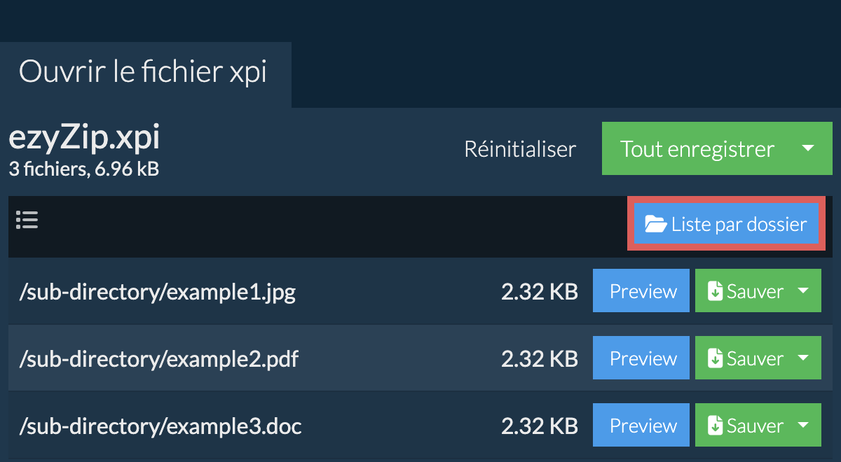 xpi: Liste par dossier