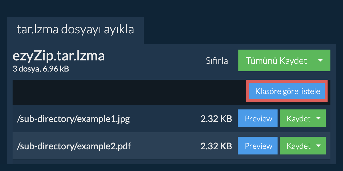 tar.lzma: Klasöre göre listele