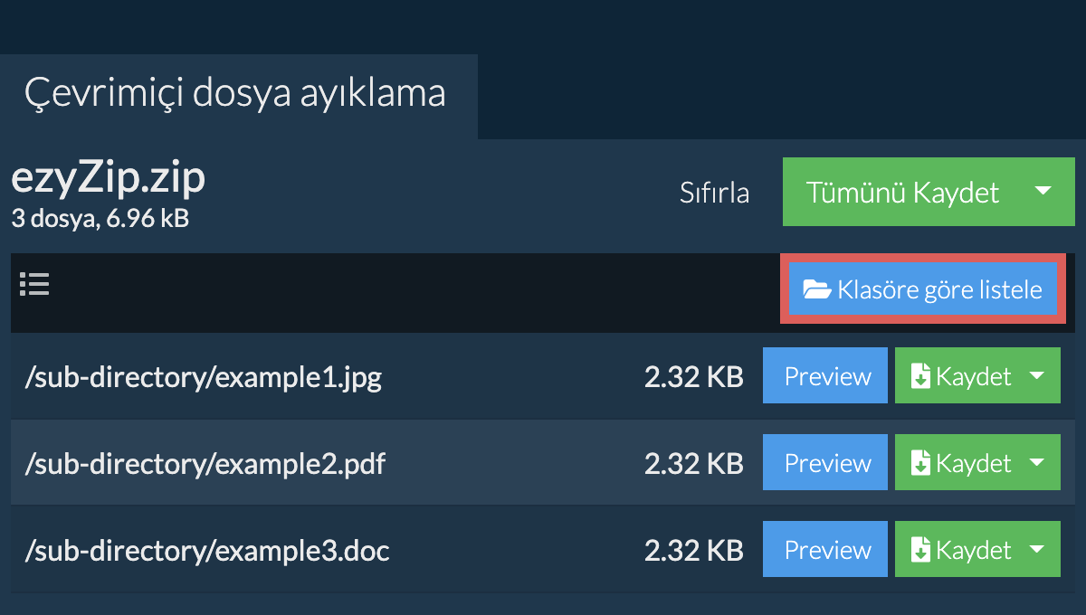 zip: Klasöre göre listele