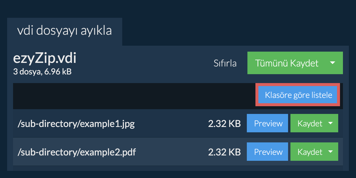 vdi: Klasöre göre listele