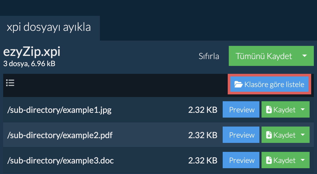 xpi: Klasöre göre listele