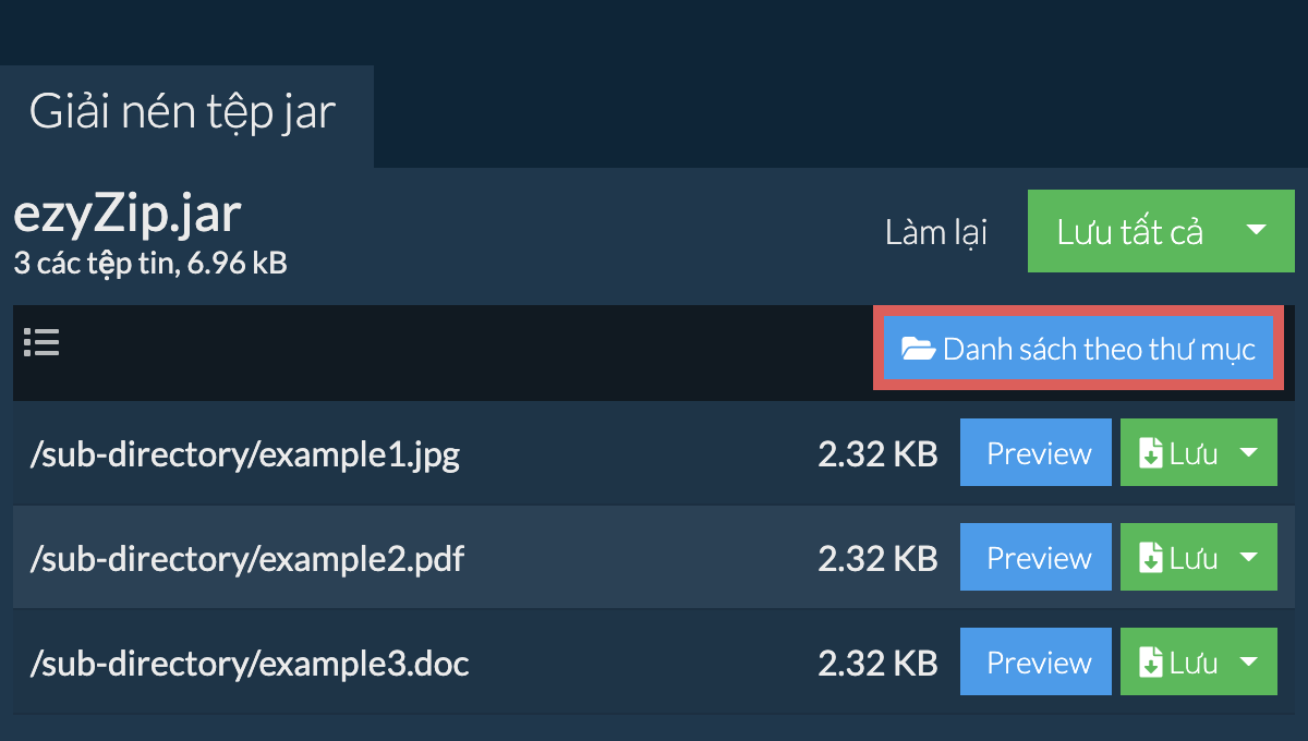 jar: Danh sách theo thư mục